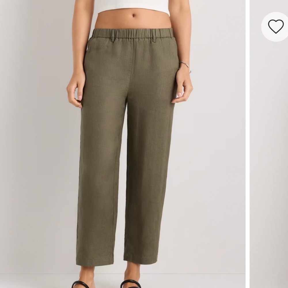 Quince 100% European Linen Pants Bayberry Olive Medium NWT